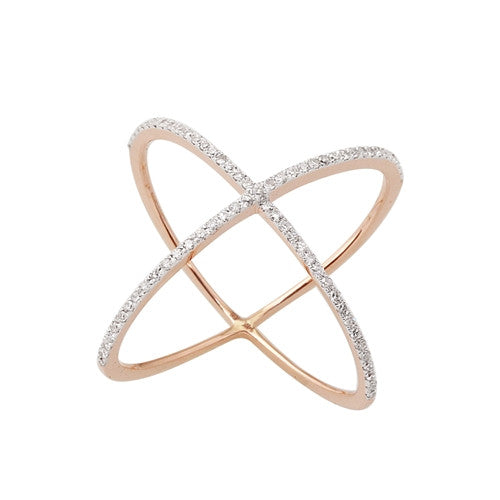 Rose Gold Diamond X Ring