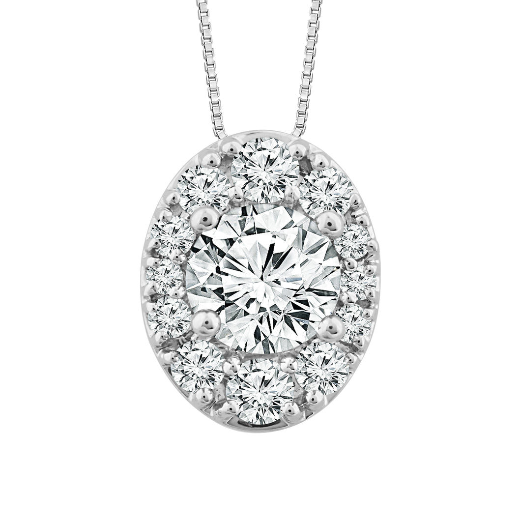 14K White Gold 0.50 CTW Diamond Aura Oval Shape Pendant