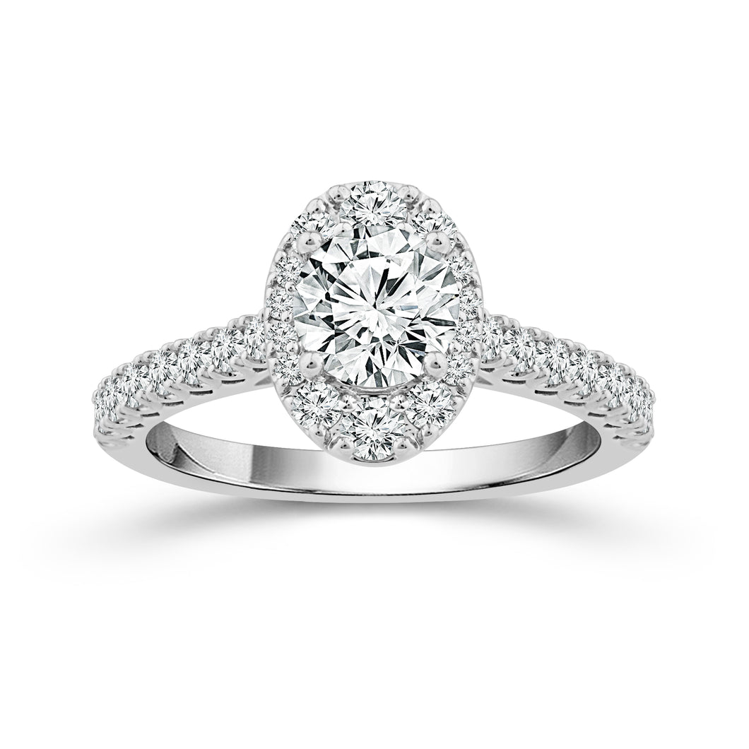 14K White Gold 1.24 CTW Oval Shape Diamond Engagement Ring with Halo